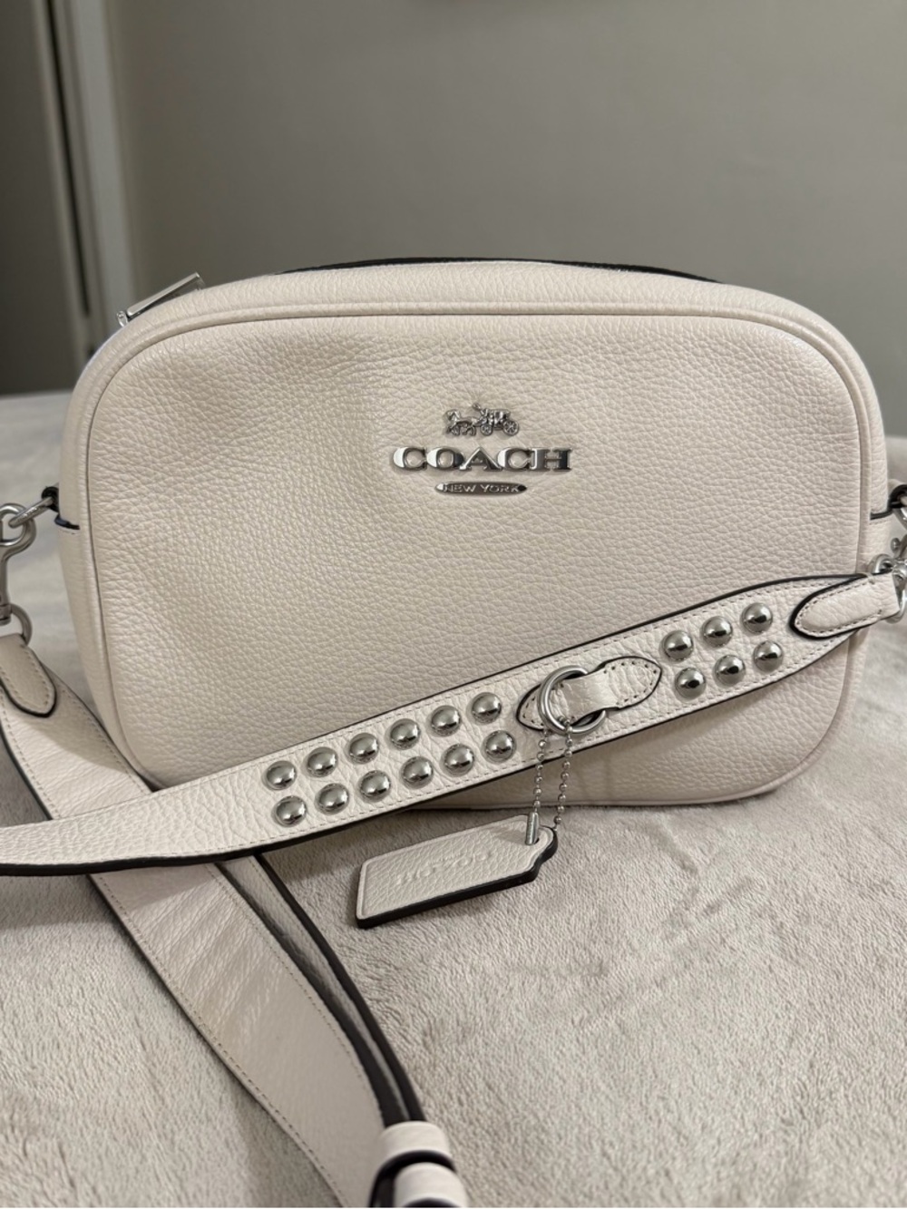 COACH Chalk Pebbled Leather Studded Crossbody Bag